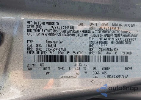 2012 Ford Focus Se из США, поврежденный, VIN 1FAHP3F2XCL229707